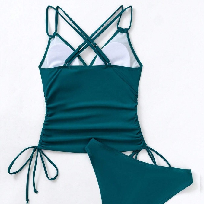 New Fashion Split Bikini Fashion Cross Strap Solid Color Swimsuit