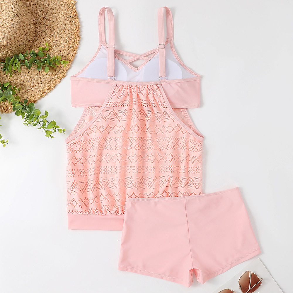 New Swimsuit Lace Plus Size Split Solid Color Boxer Shorts Beach Conservative Bikini