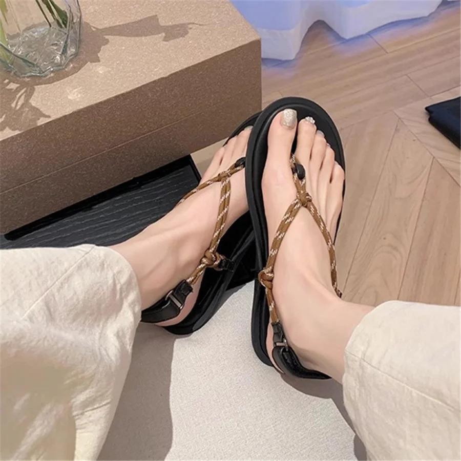 Retro Rope Women Sandals Ladies Casual Flat Shoes Summer Beach Flats Sandalias Mujer 2025 Holiday Vacation Flip Flops 250305
