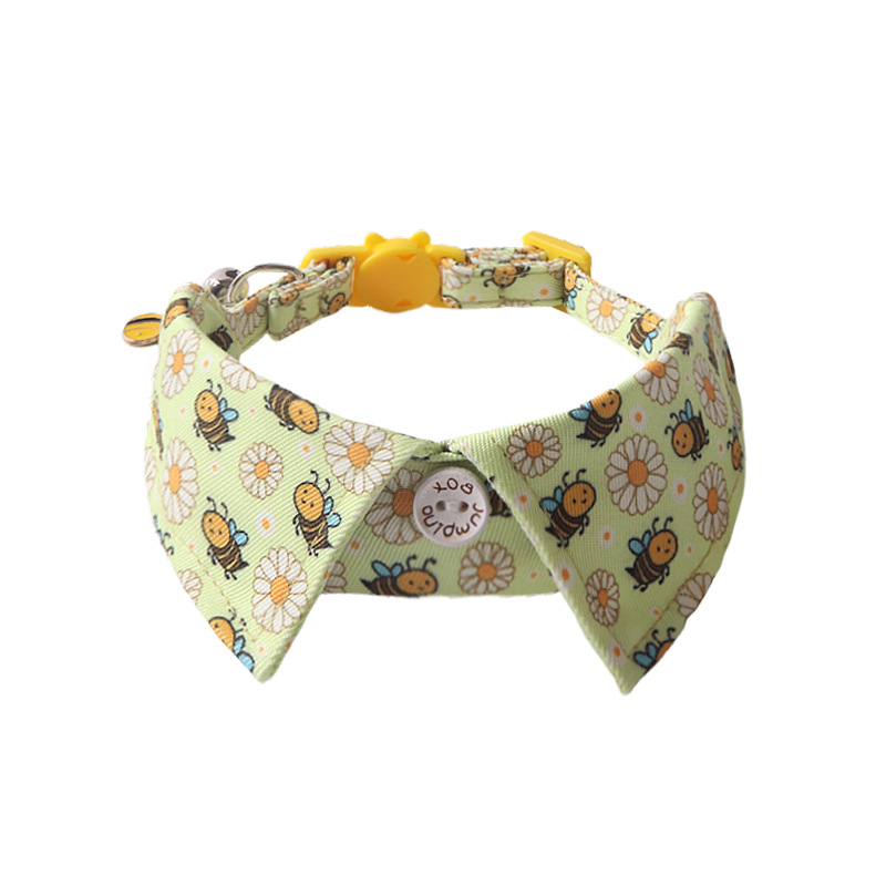 Cute Cat Collars for Boy Cats Adjustable Kitten Animal Series Collar with Bells Breakaway Safety Collars Hand Sewn Thread Pet Collar for Girl Female M