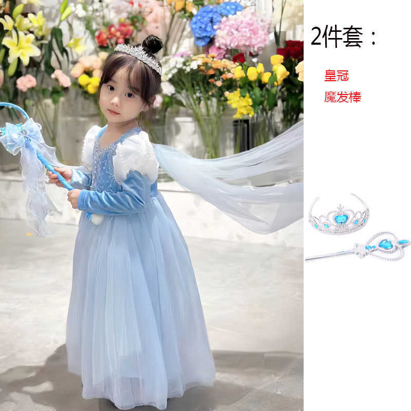 Girl's Dresses Spring and Autumn New Princess Dress for Girls with Bubble Sleeves and Winter Velvet Princess Dress Y2503076TM2