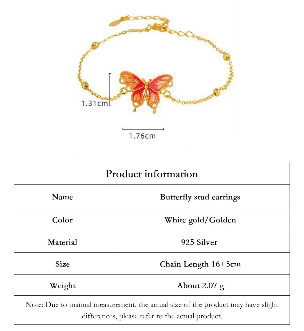 925 Sterling Silver Flying Butterfly Enamel Bracelet Lobster Clasp Chain for Women Holiday Anniversary Gifts 250303
