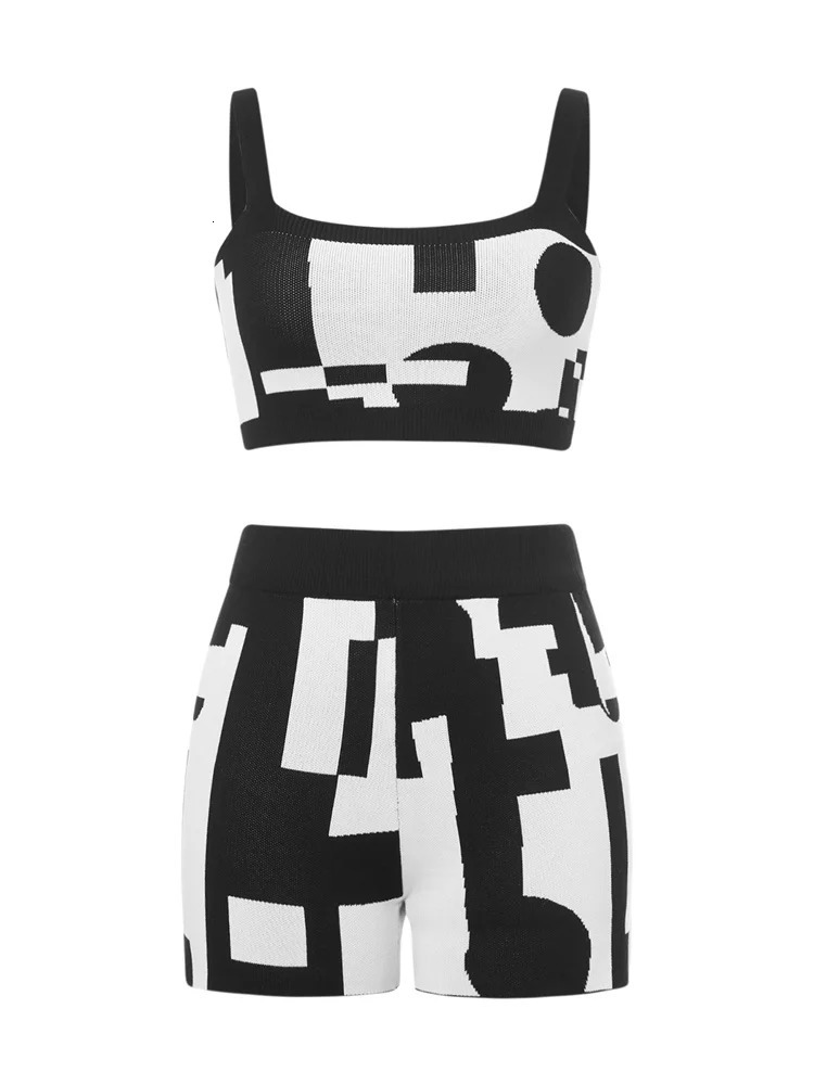 2piece womens knitted short sleeved vestshorts Y2K aesthetic Gothic casual summer 2PCS set for women 250305