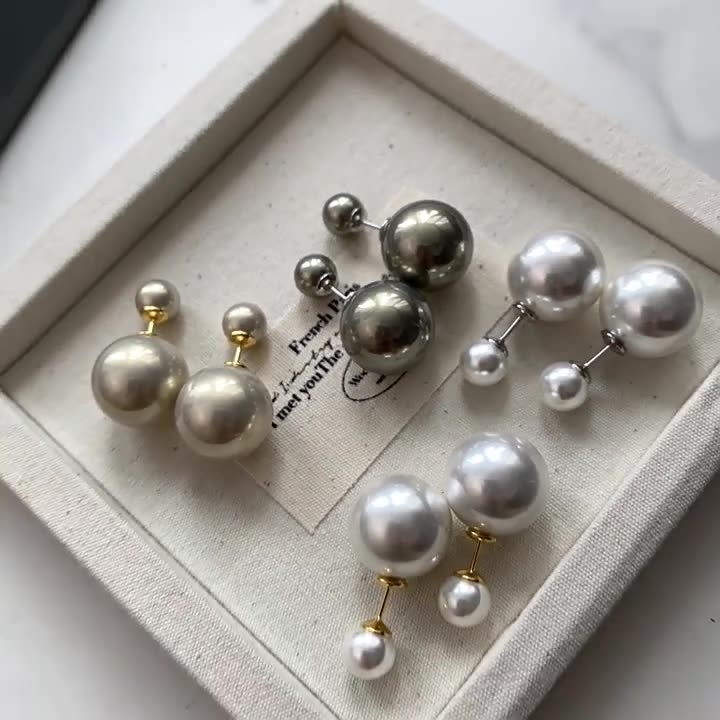 Grey White Double Sided Pearl Earrings for Women Small Unique Earrings and Accessories for a Touch of Elegance