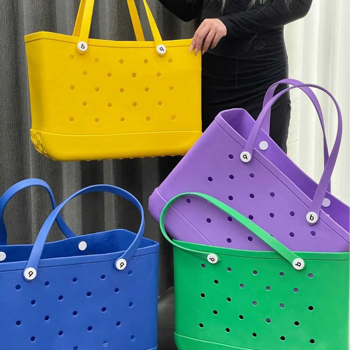 L/XL Beach Bag Rubber EVA Waterproof Storage Basket Extra Large Women Shopping Shoulder Handbag Beach Jelly Sac Tote BagXJ250308