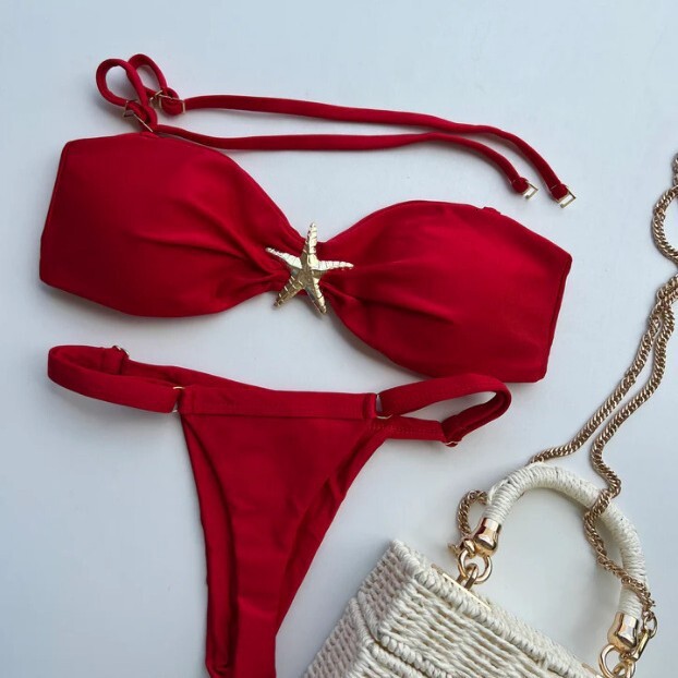 2025 New Metal Jewelry Bikini Split Swimsuit Fashion Adjustable Tight Bikini