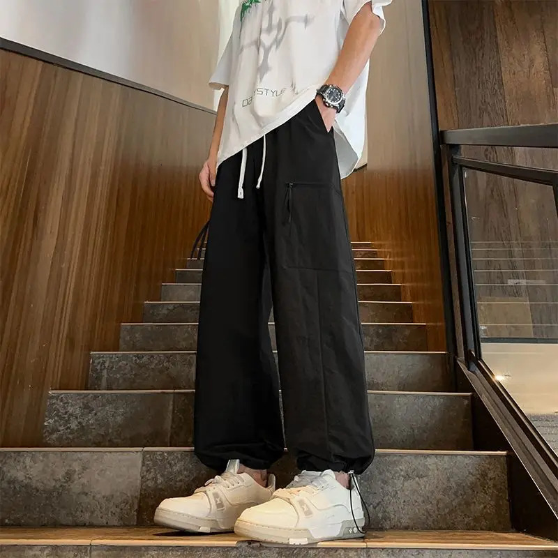 Spring Mens Casual Pants Cargo Jeans Fashion n Multiple Pockets Wide Leg Pants Baggy Straight Streetwear Male Trousers 250305Z