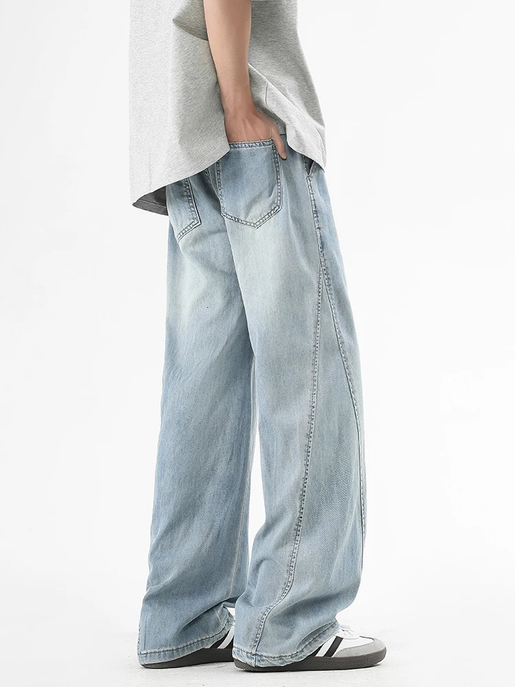 Summer mens lightweight jeans Korean fashion breathable cotton wide leg jeans straight jeans 250305 250305