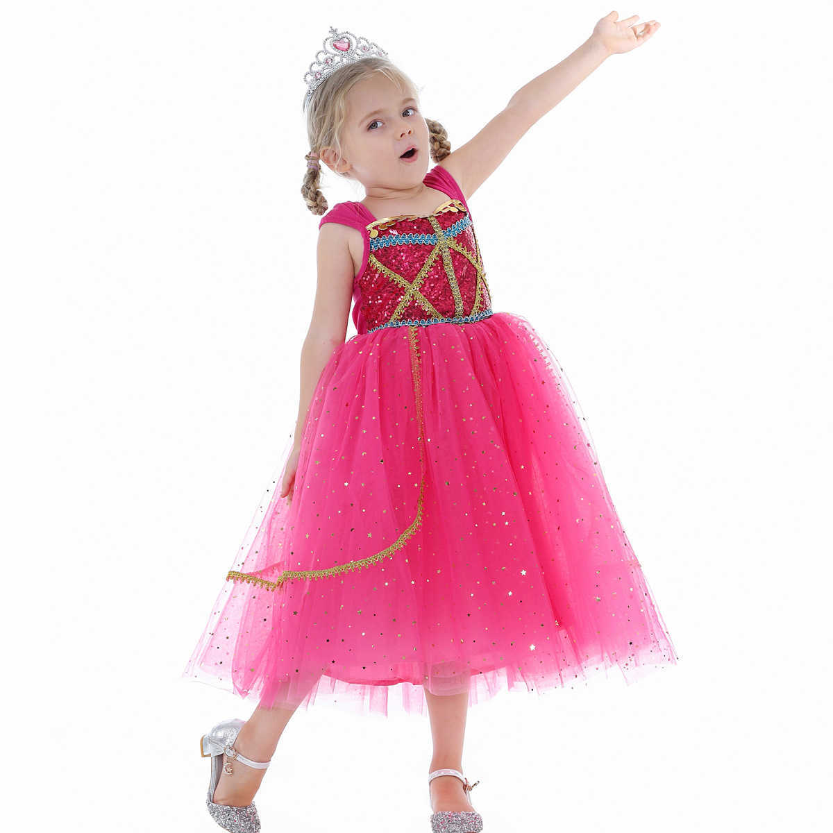 Girl's Dresses 2023 Aladdin Girl Princess Dress Jasmine Princess Mesh Dress Halloween cosplay COS costume Y25030783QX