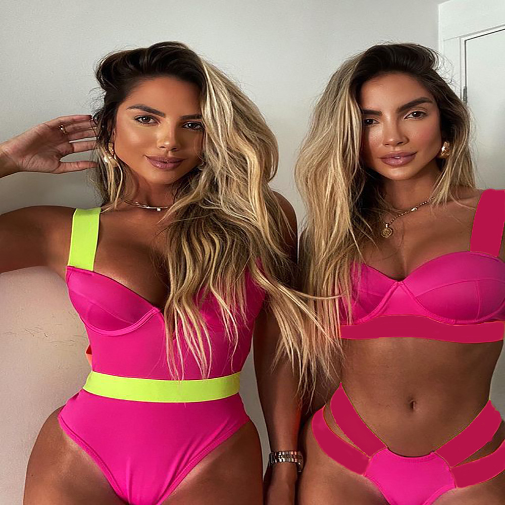 Bikini New Swimsuit Color Blocking Splicing Steel Bracket Gathers Fashion Womens Bikini Beach Swimsuit