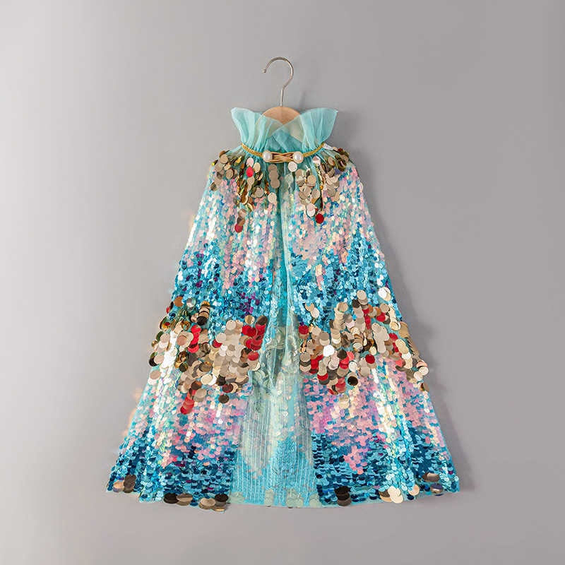 Girl's Dresses Shining Bead 2025 New Girl Mermaid Cloak Cute Princess Long Sparkling Cloak for Women Y2503074F4G