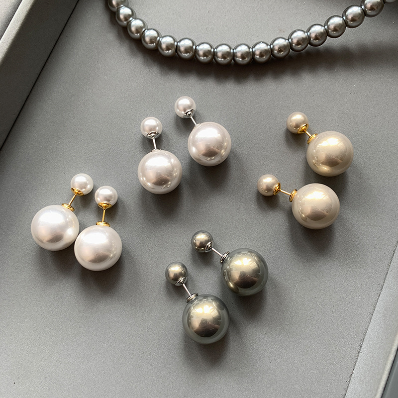 Grey White Double Sided Pearl Earrings for Women Small Unique Earrings and Accessories for a Touch of Elegance