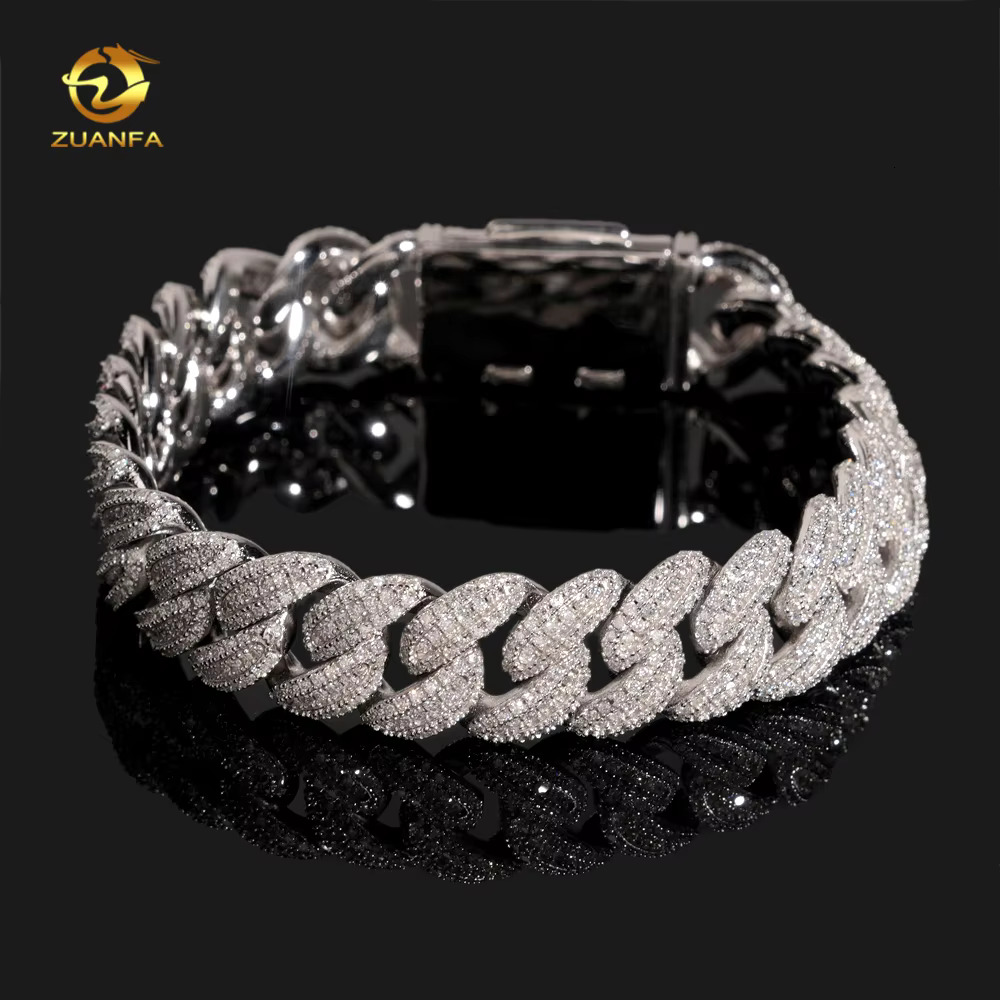 13MM Cuban Link Chain Moissanite 925 Silver Gold Plated Baguette Moissanite TWO TONE Bracelets Men Hip Hop Jewelry