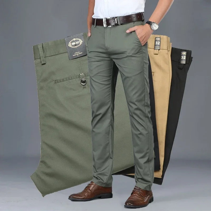 Summer Thin Mens Slim Suit Pants Fashion Business Casual Cotton Green Black Khaki Trousers Male Clothing 3040 250305Z