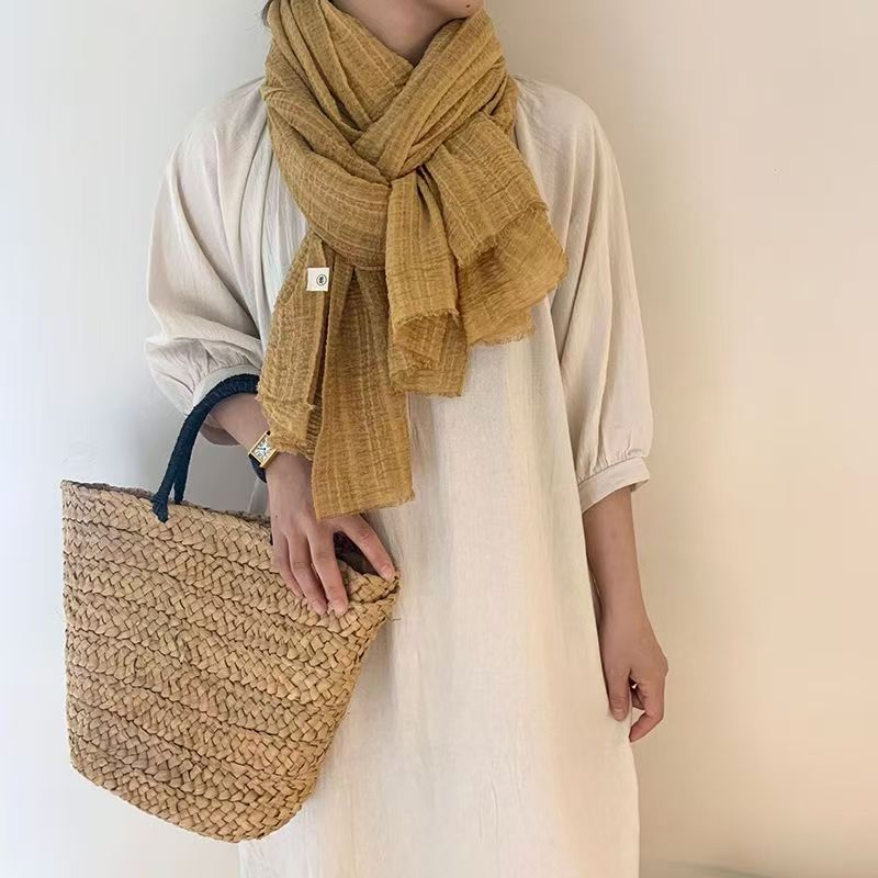 T247 Japanese retro literary autumn and winter new cotton and linen scarf female solid color versatile shawl travel sunscreen scarf neck