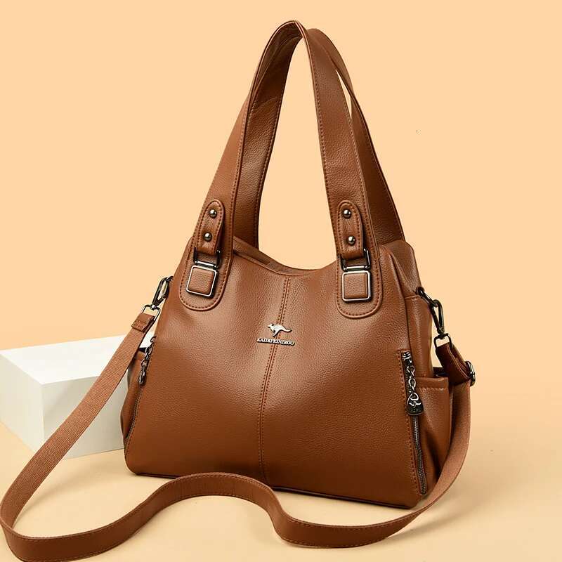 Genuine Soft PU Leather Handbags For Women Vintage Shoulder Tote Bag Designer Ladies Large Capacity Purse Bags Sac A Main
