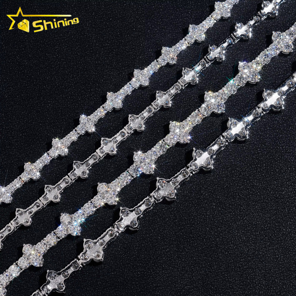 New Arrivals Tiny Cross Chian 925 Sterling Silver Bracelet Pass Diamond Tester GRA Certified VVS Moissanite Tennis Necklace