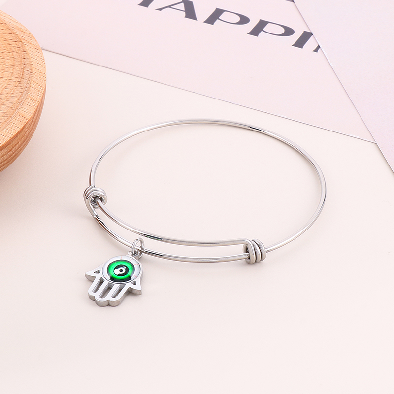 Fashion Women Girls Silver Gold Stainless Steel Round Letter Blue Stone Bangle Bracelets Jewelry A Gift