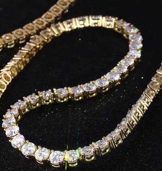 Bling Sparking Gold Plated Tennis Chain Charm Necklace Jewelry Sexy Iced Out VVS Moissanite Diamond 925 Silver Tennis Chain