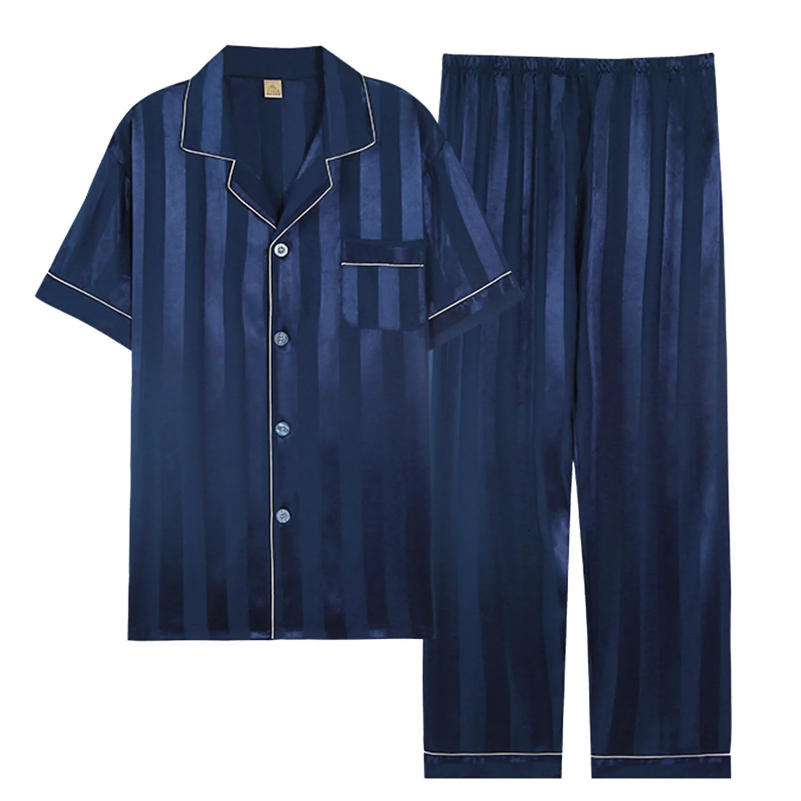 Mens Pajamas 2 Piece Set Summer And Autumn Silk Short Sleeve Thin Simple Home Wear Set Plus Size Casual Home Wear 250306