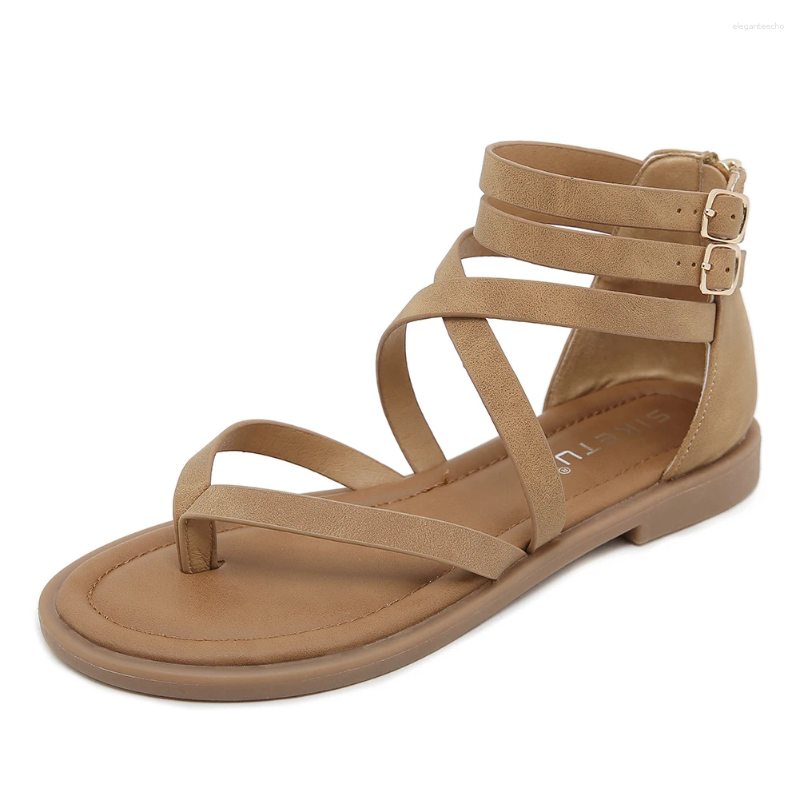 2025 S Fashion Designer Sandals Women Strappy Clip Toe With Zipper Flat Gladiator Comfortable Casual Summer For Holiday Party
