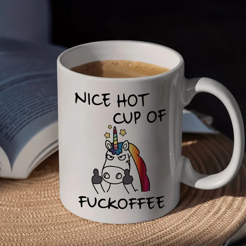 1pc 11oz Angry Unicorn Ceramic Coffee Mug Milk Tea Cup Insulated for or Cold Beverages Portable Office Cup Drinkware Gift 250304