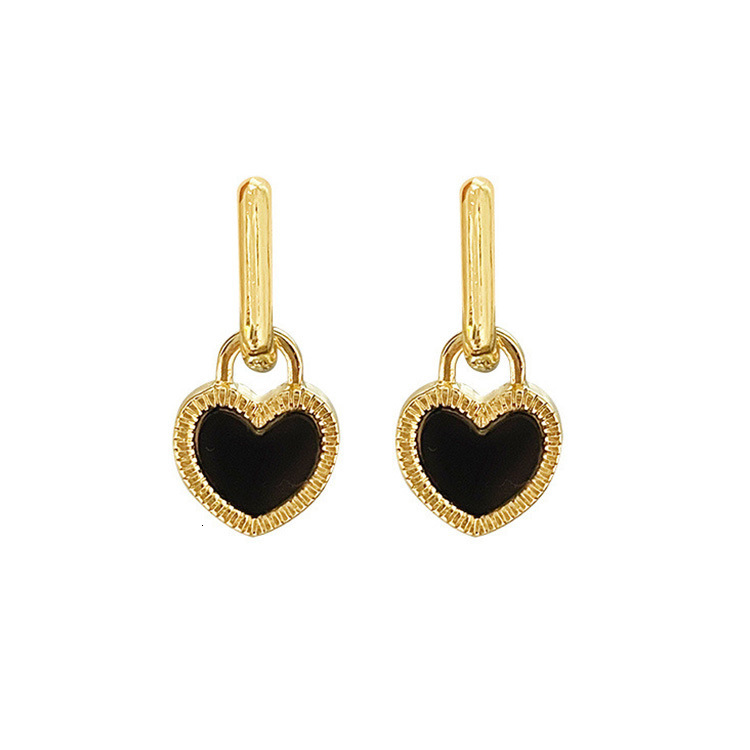 Black white double-sided heart-shaped lock French high-end fashion commuting earrings, exquisite and versatile wedding earrings