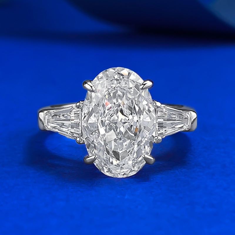 Rulalei Handmade Gorgeous Wedding Rings Luxury Jewelry Large Oval White Moissanite Diamond Soild 100% 925 Sterling Silver Party Eternity Women Engagem