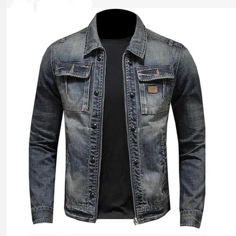 Men's Jackets Spring Autumn Ripped Vintage Jean Jacket Mens Large Pocket Moto Denim Jacket z250308 z250308