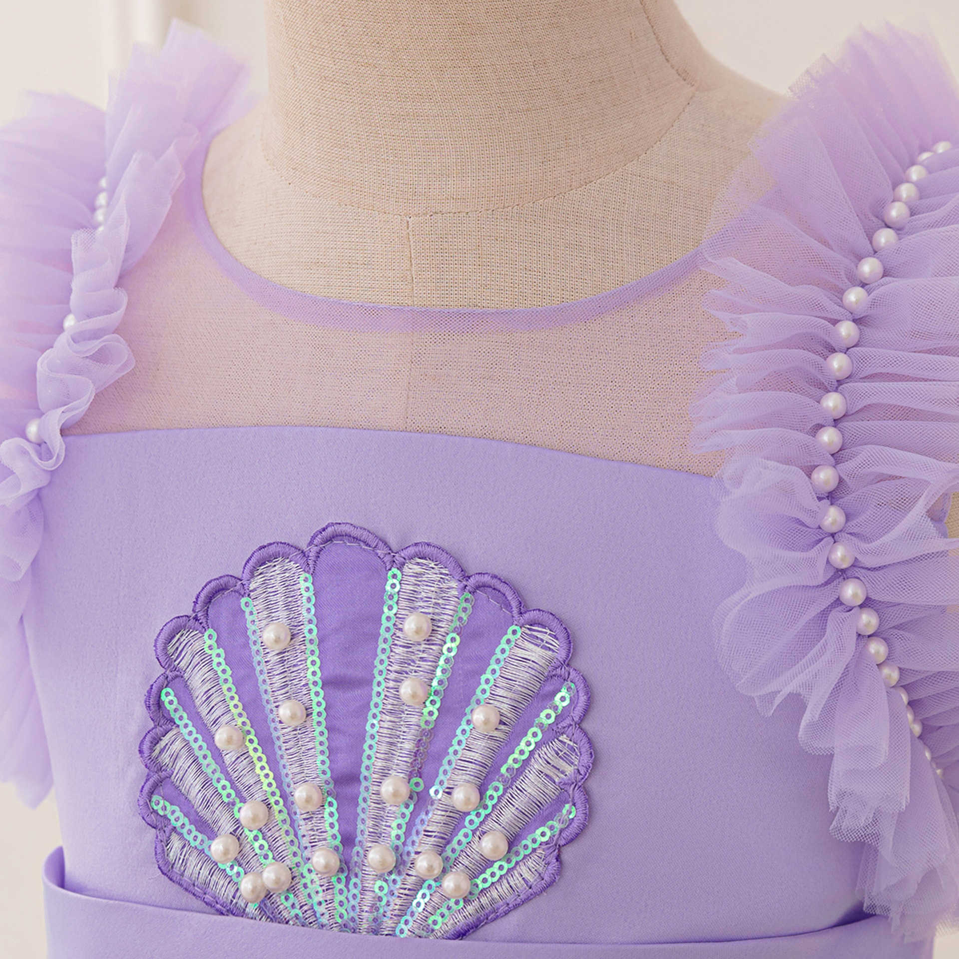 Girl's Dresses Mermaid Princess Dress Girls Summer New Style Childrens Strap Shell Dress Girls Puff Yarn Dress Y250307E938