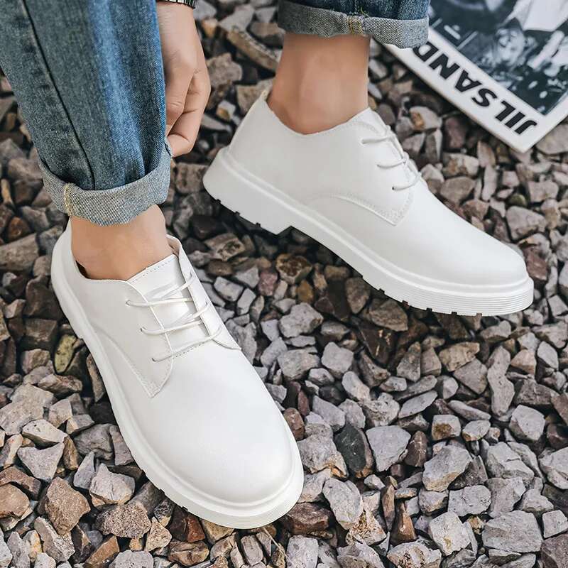 Fahion White Leather For Men Women Comfortable Flat Lace-up Dress Man Size 35-48 Original Woman Shoes Loafer Unisex
