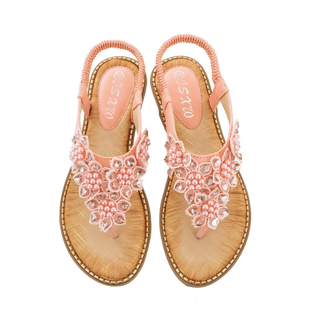 Designer Sandals 2025 Free Shipping Summer Women Sandals New Bohemian Style Handmade Flower Round Head Clip Shoe Fashion Fashion Slippers Outdoor Beac