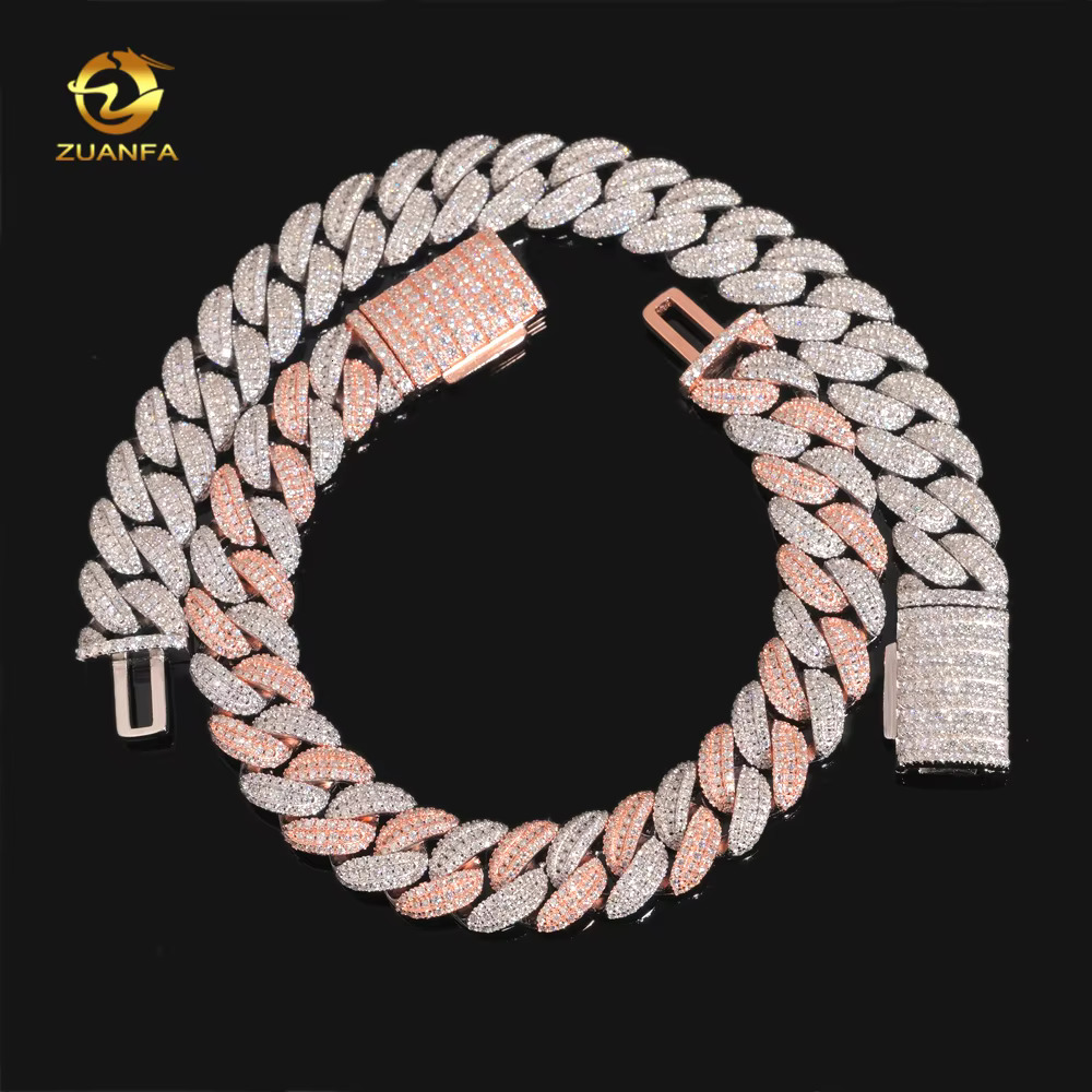 13MM Cuban Link Chain Moissanite 925 Silver Gold Plated Baguette Moissanite TWO TONE Bracelets Men Hip Hop Jewelry
