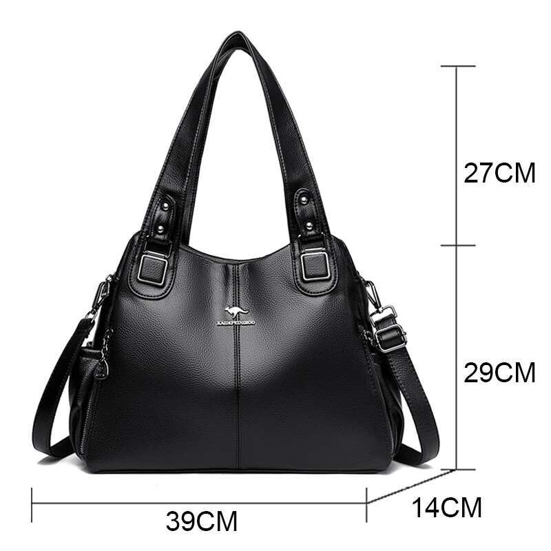 Genuine Soft PU Leather Handbags For Women Vintage Shoulder Tote Bag Designer Ladies Large Capacity Purse Bags Sac A Main