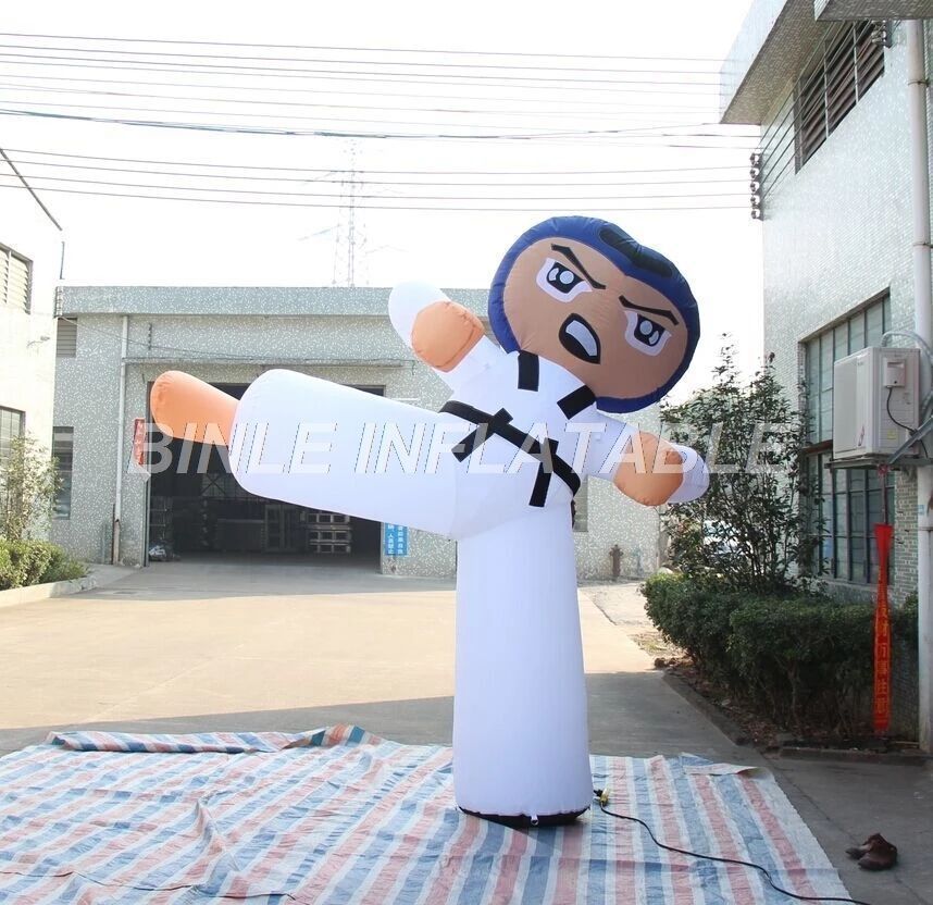Customized&5m height (16.5ft) with blower Inflatable Karate Cartoon Taekwondo Boy Karates Man with Advertising logo air balloon decoration toys sport