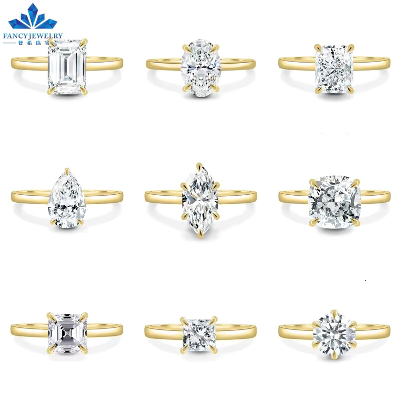Certified 10k 14k 18k Solid Real Gold Moissanite Diamond Pave Side Wedding Engagement Ring Set for Women Au750 Jewelry