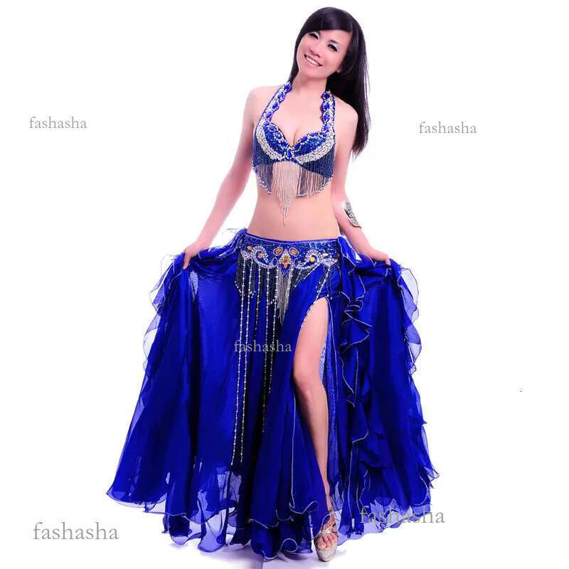 Women Belly Dance Costume Professional Performance Bellydance Outfit Bras Belt Skirt Set Oriental Beads Costumes D