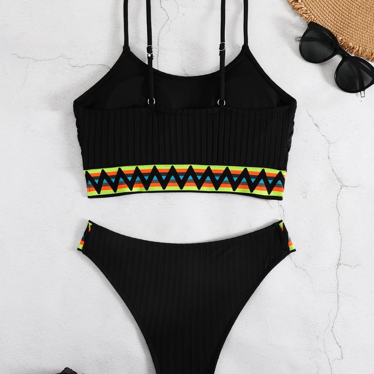 New Bikini Solid Color Gathering Backless Fashion Bikini Split High Waist Swimsuit