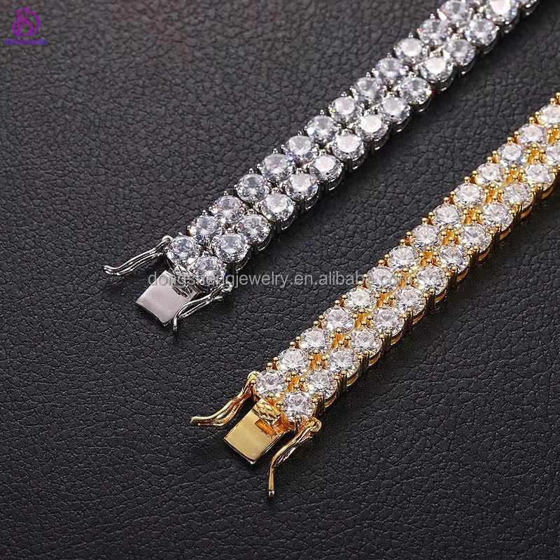 925 Silver Fine Jewelry Bracelet 4mm 2 Row Hip Hop Tennis Bracelet Iced Out VVS Moissanite Tennis Bracelet for Mens