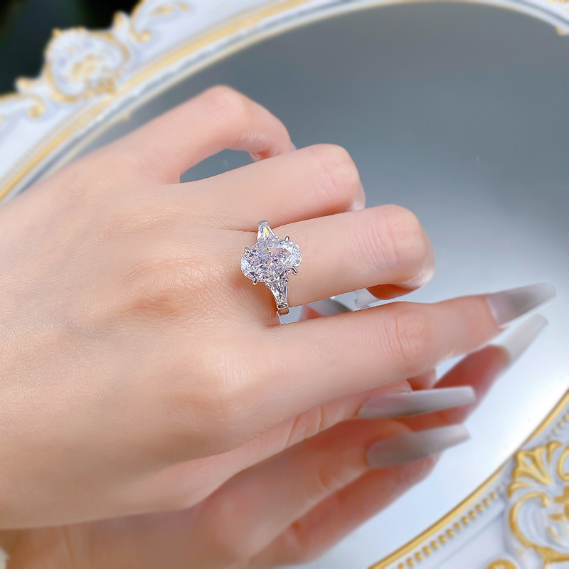 Rulalei Handmade Gorgeous Wedding Rings Luxury Jewelry Large Oval White Moissanite Diamond Soild 100% 925 Sterling Silver Party Eternity Women Engagem