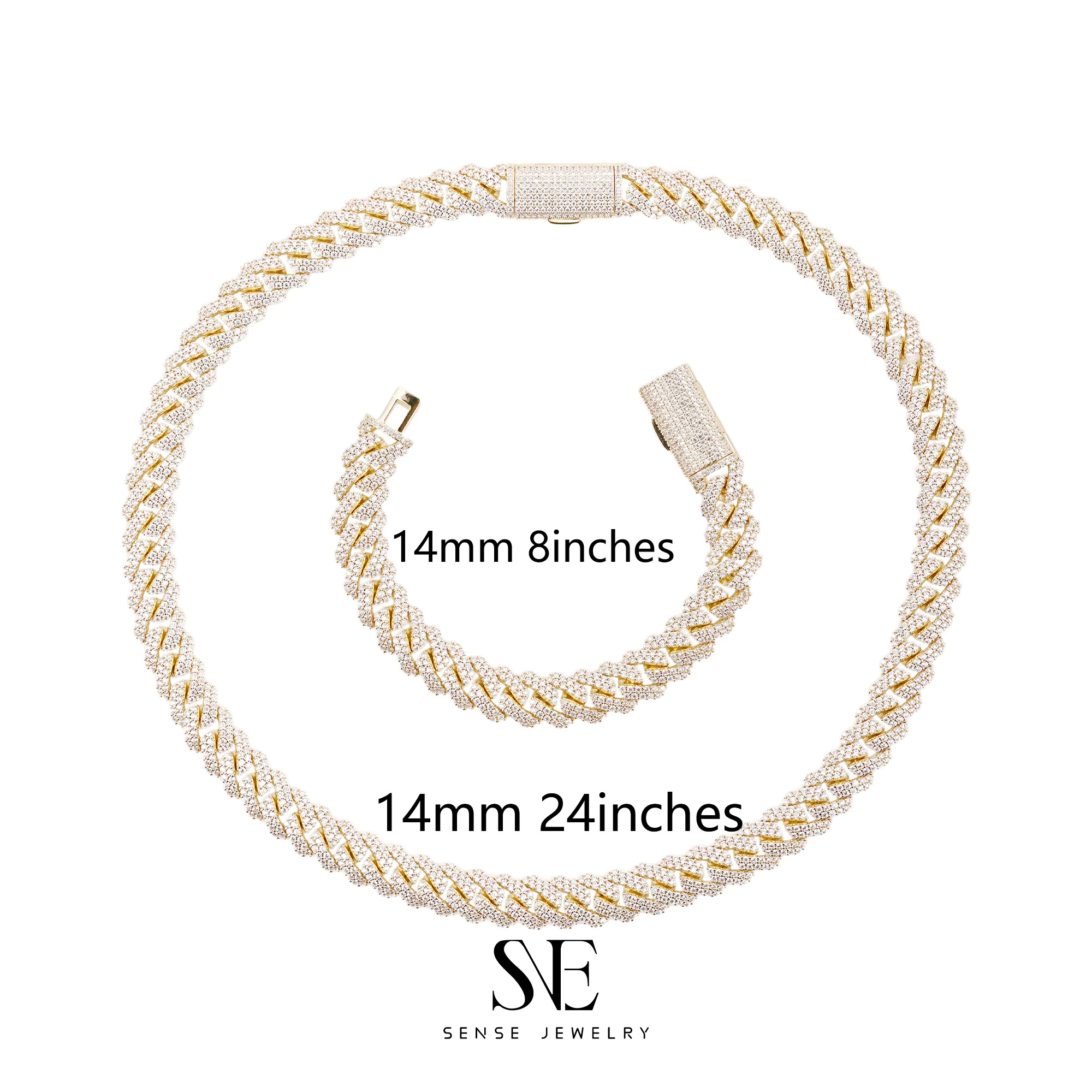 Mens Fashionable Hip Hop Style Moissanite Necklace Miami Cuban Link Iced Jewelry Set