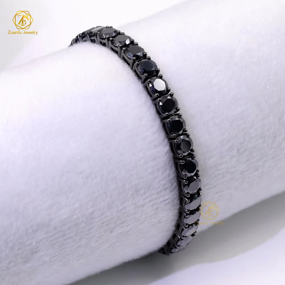 Hip Hop Iced Out Men Necklace S925 Sterling Silver 3MM 4MM 5mm Black Colored Moissanite Tennis Chain Diamond Bracelet for Gifts