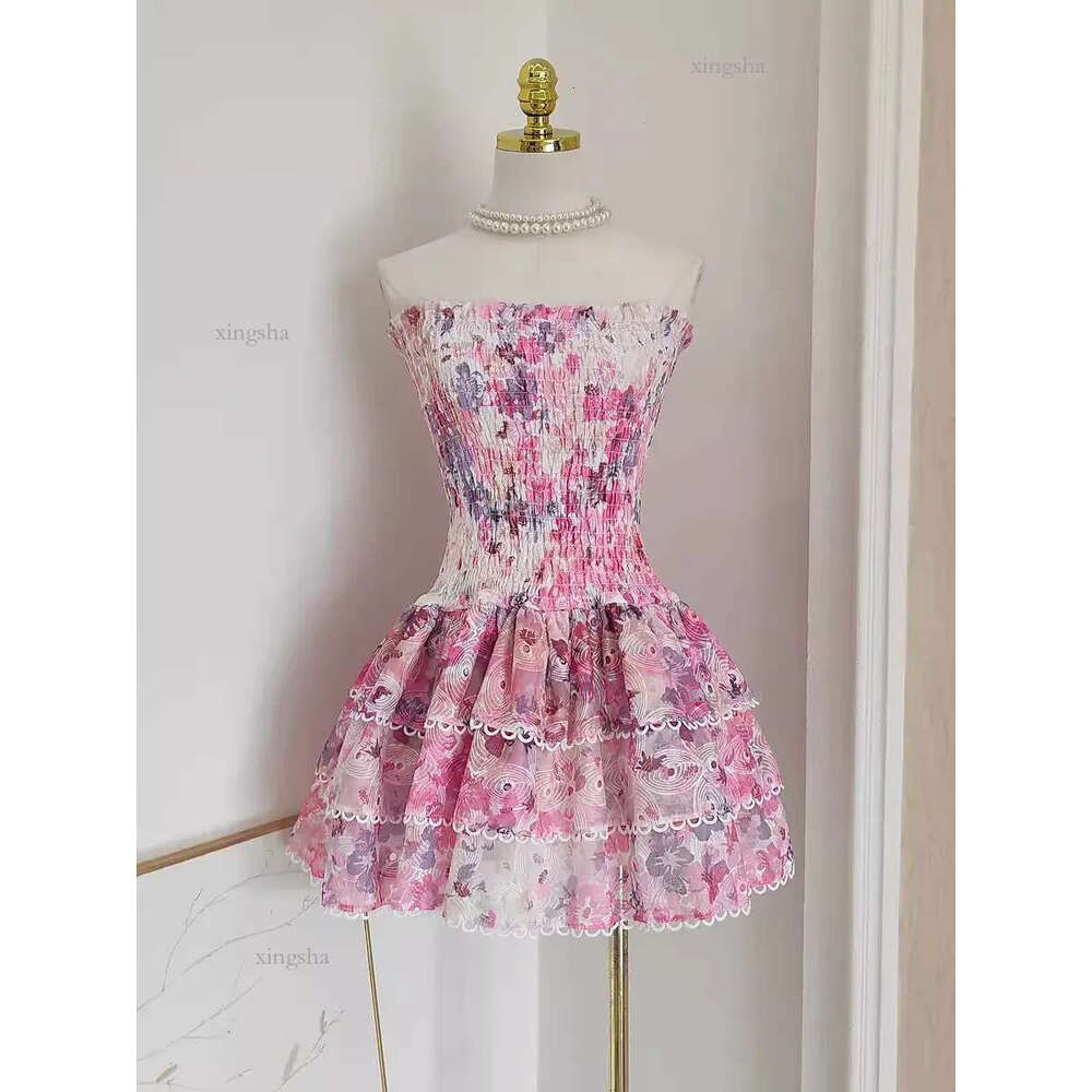 Urban Sexy Women' Dresses Summer Sundress Sexy Embroidery Floral Short Cake Dress Women Beach Halter Backless Stretch Flower Ruffles Layer Party 