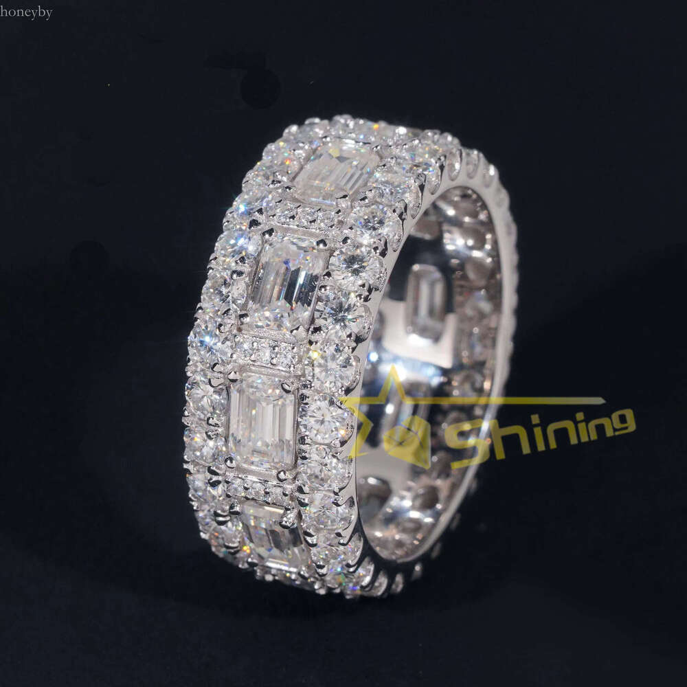 Emerald Cut Moissanite Iced Out Men's Sier Gold Plated Hip Hop Fine Jewelry Men Ring
