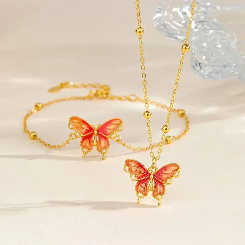 925 Sterling Silver Flying Butterfly Enamel Bracelet Lobster Clasp Chain for Women Holiday Anniversary Gifts 250303