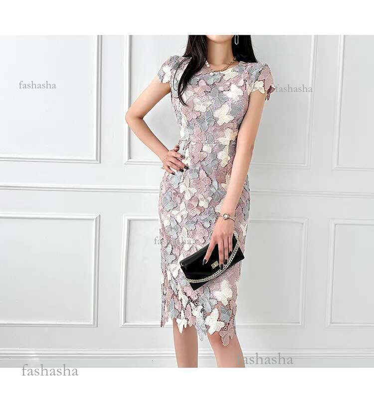 Basic Casual Dresses Summer Elegant Chic Lace Dresses Women Korean Retro Vestidos Fashion Color Blocking Office Party Casual Dress