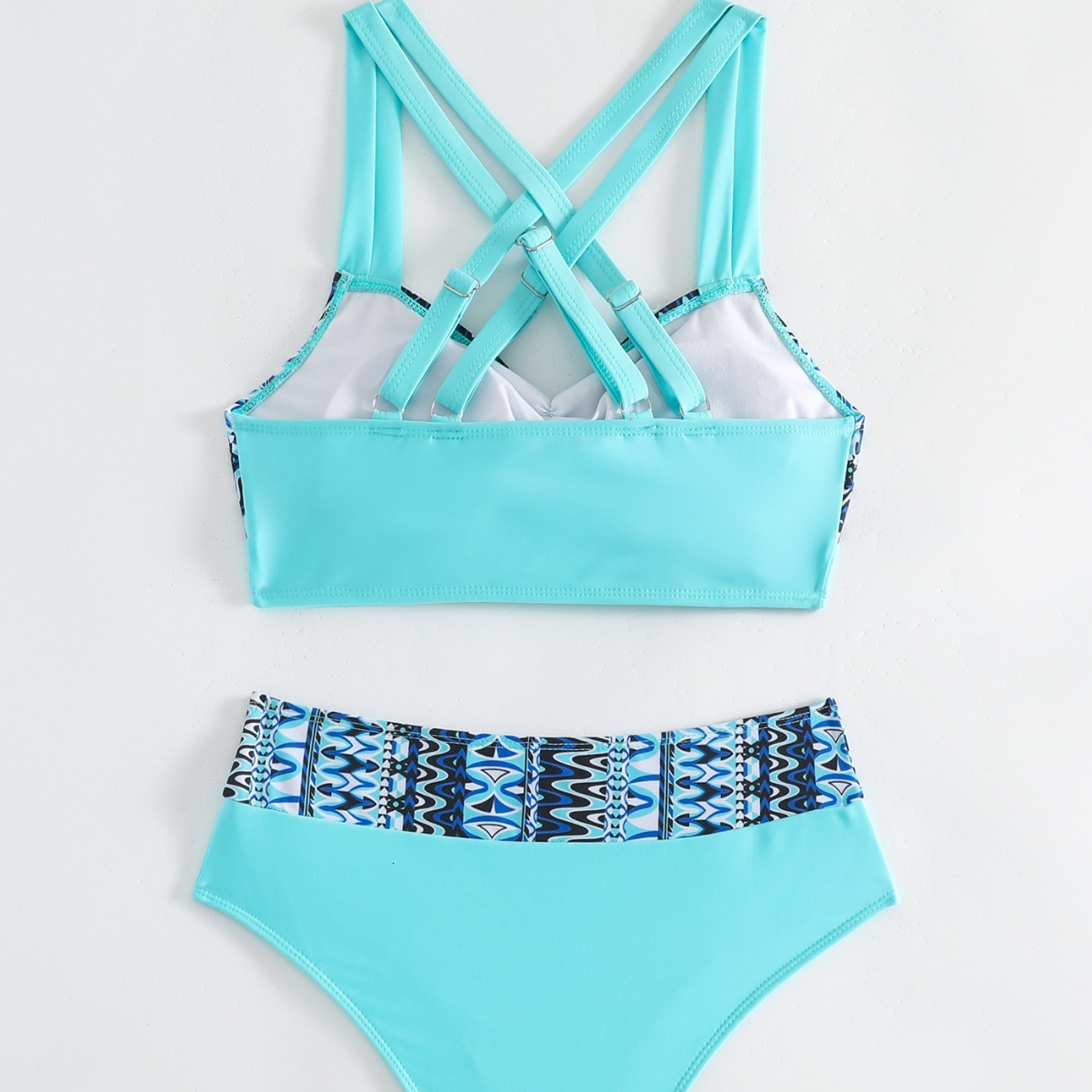 New Split Cross Strap Swimsuit with Multi Color Printed High Waist Swimsuit for Women