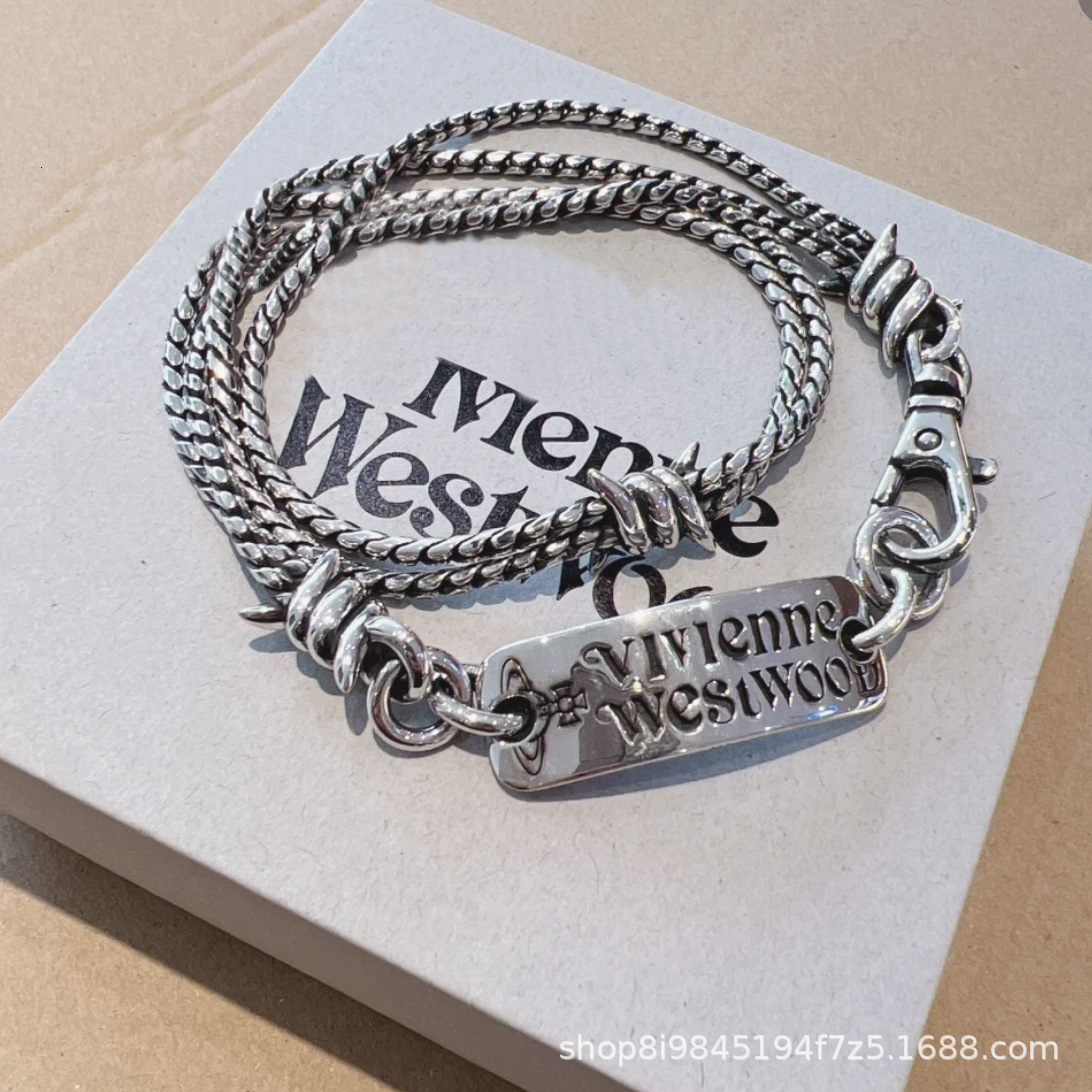 Vivienmes Viviannes Vivienenne Vivinne Vivvienne High version Dowagers personalized nameplate letter raised necklace personalized mens womens two w westwoods