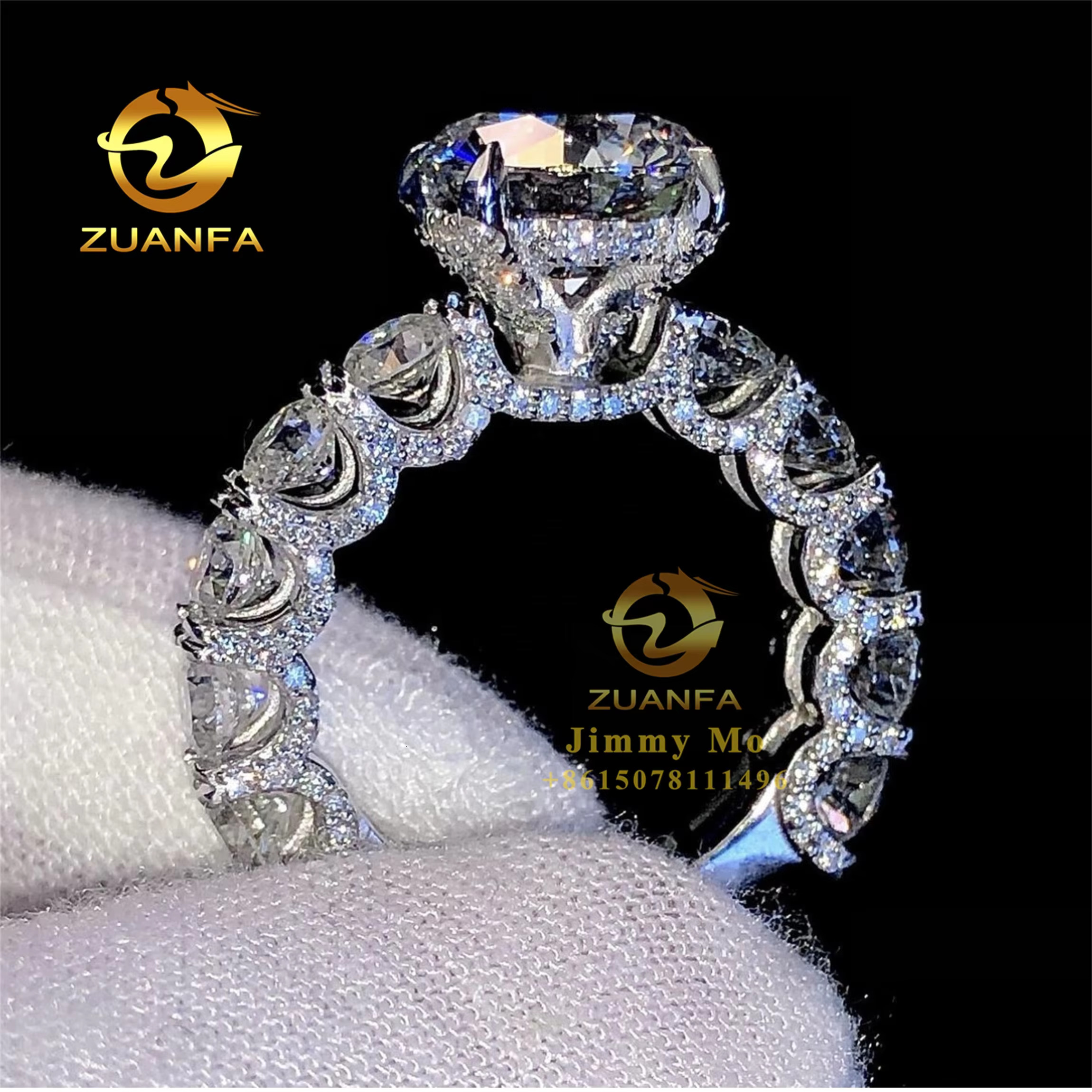 Pass Diamond Tester Wedding Bridal Jewelry 10k White Gold D Color Moissanite Round Diamond Engagement Eternity Band Ring Women
