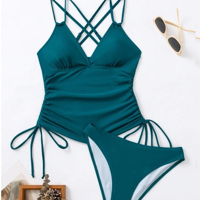 New Fashion Split Bikini Fashion Cross Strap Solid Color Swimsuit